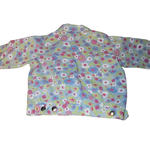 Baby A GoGo Girls Size 3T Kids Denim Jean Jacket Pastel Floral Snap front Collar - Picture 2 of 6